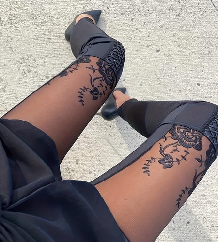 Women Sheer Mesh & Lace Embellished Skinny Pants - Stretchy Tight-Fitting High-Waisted Ankle-Length Leggings with Elastic Waistband