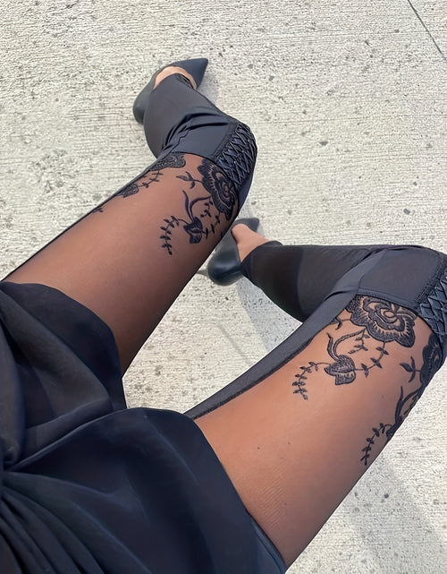 Load image into Gallery viewer, Women Sheer Mesh &amp; Lace Embellished Skinny Pants - Stretchy Tight-Fitting High-Waisted Ankle-Length Leggings with Elastic Waistband
