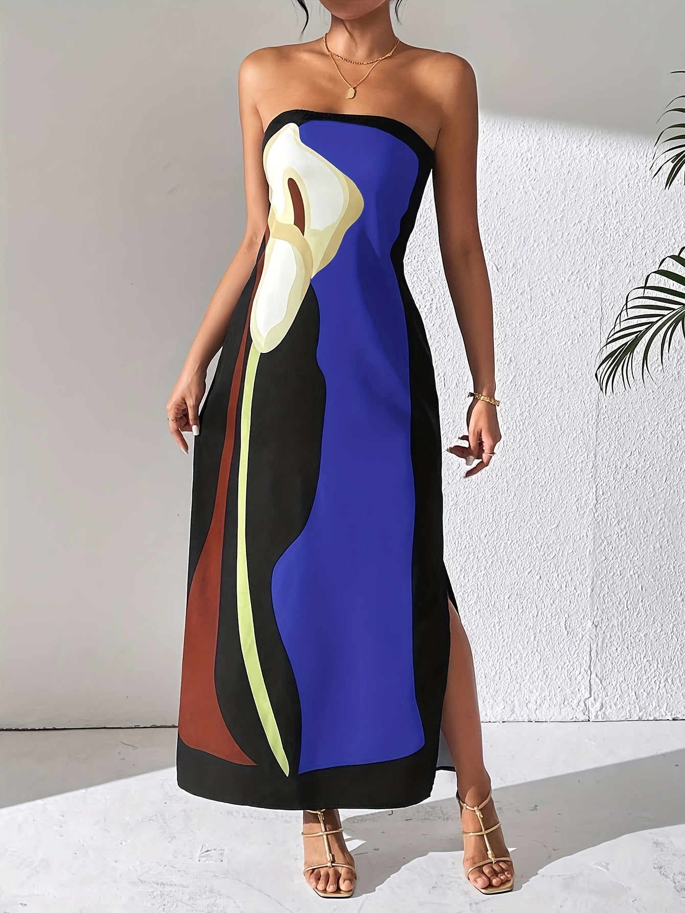Women'S Spring And Summer Casual Elegant Women'S Avocado Print Strapless Midi Dress