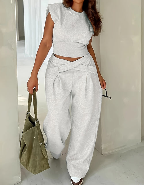 Load image into Gallery viewer, Long Sleeve Loose Top Polyester Blend Women Casual Solid Color Ribbed Pantsuit Set
