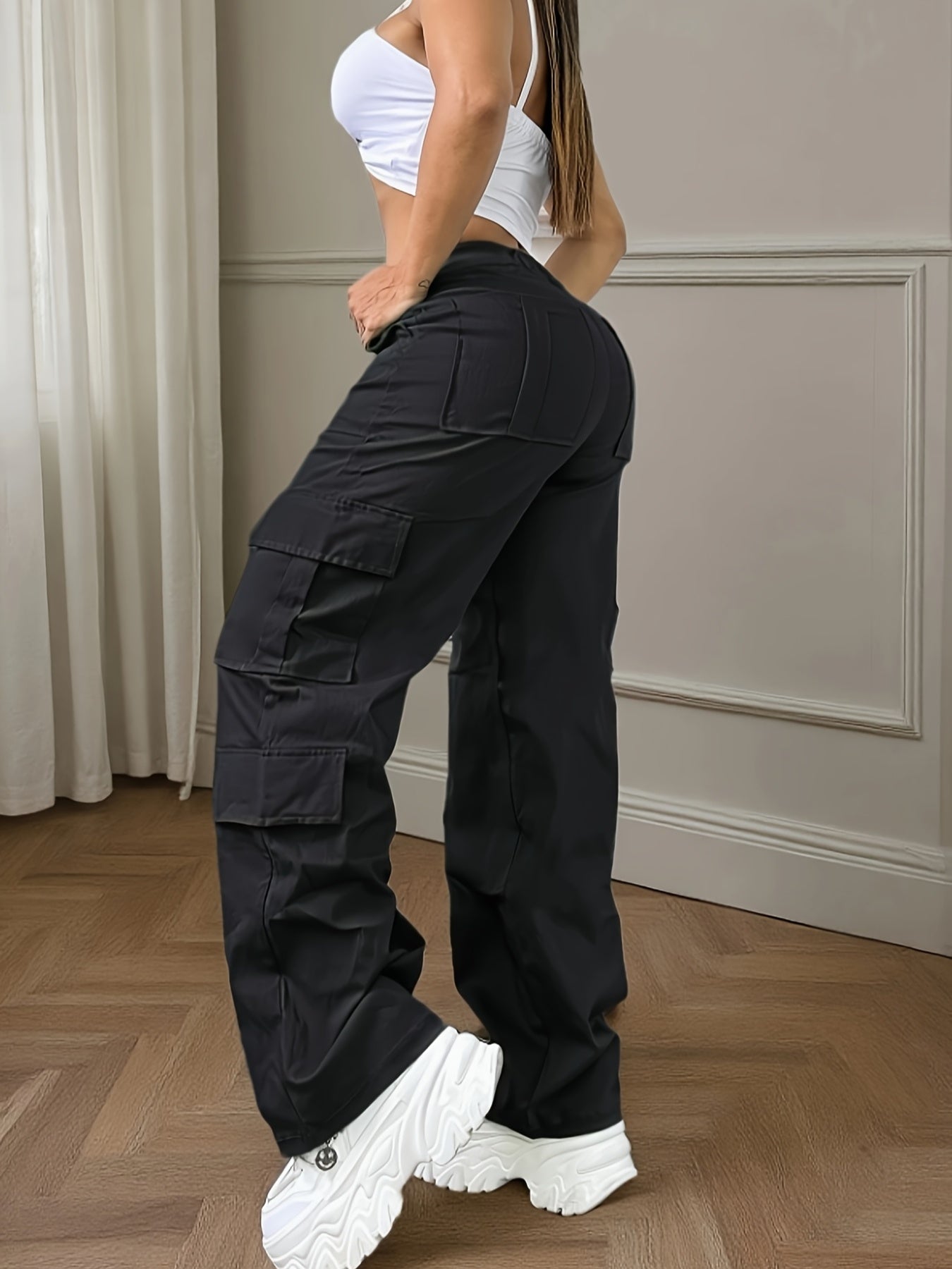 Women High-Waisted Stretch Pants with Multiple Pockets - Casual & Versatile, Butt-Lifting Design, Spring/Summer/Fall, High Waisted Pants