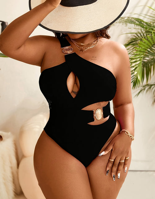Load image into Gallery viewer, Sexy One-Piece Swimsuit Women&#39;s Plus Size Sexy One-Piece Swimsuit | High Elasticity Solid Color Black with Removable Chest Pads | High Waisted Swimsuit
