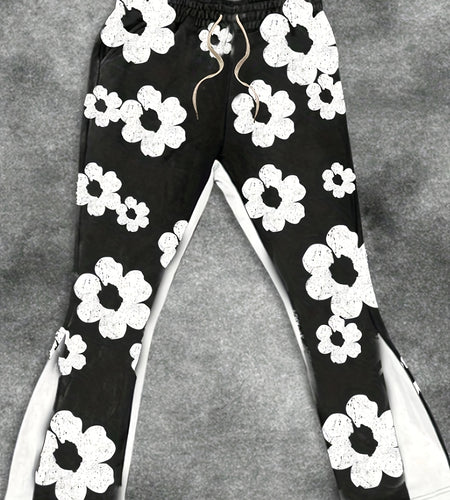 Men's Casual Joggers with Floral Print - Comfortable Polyester, Machine Washable, Regular Fit Sweatpants