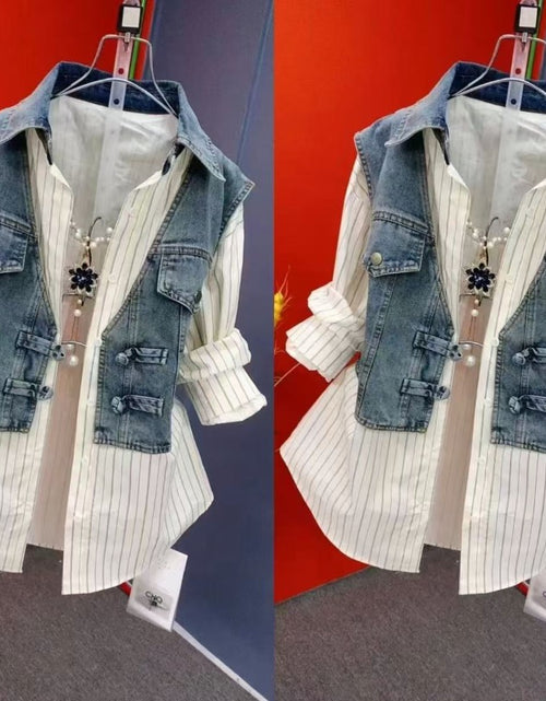 Load image into Gallery viewer, Women Easy on Denim Shacket, Featuring a No Zipper Button Design with a Two-Layer Appearance, Casual Blazer for Spring 2026  Versatile Plus Size Outerwear
