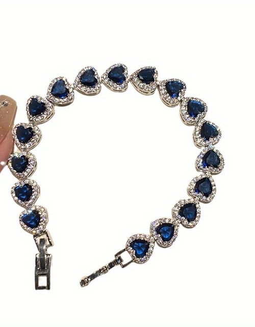Load image into Gallery viewer, Vintage-Inspired Dark Blue Heart Zirconia Bracelet - French Royal Style, Luxurious Alloy with Cubic Zirconia Accents
