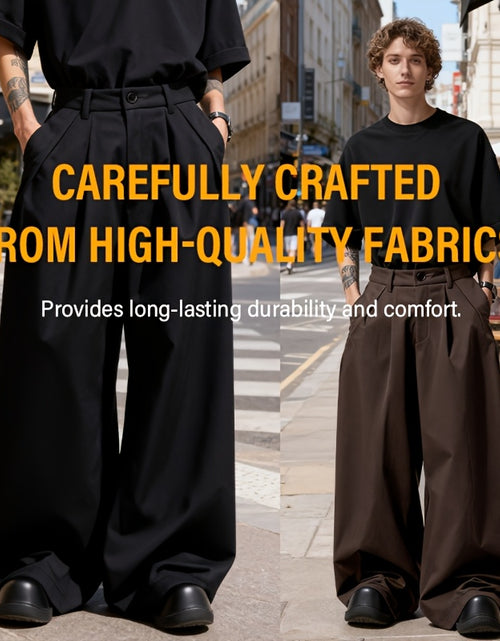 Load image into Gallery viewer, Men Loose Silhouette Solid Color With Pockets Pleated Pants Super Loose Pants Simple, Wide Leg Pants , Solid Color Pants - Elegant Wide Leg Pants
