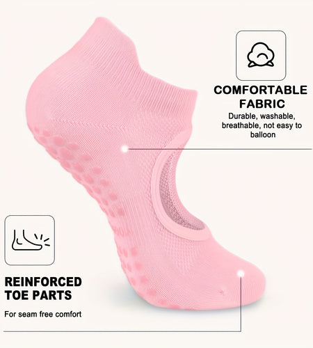 [2 Pairs Grippy Pilates Socks] 2 Pairs Non-Slip Grippy Pilates Socks for Women | Open Top Yoga Socks, Breathable Athletic Socks for Workout, Barre, Dance - Barre Accessory