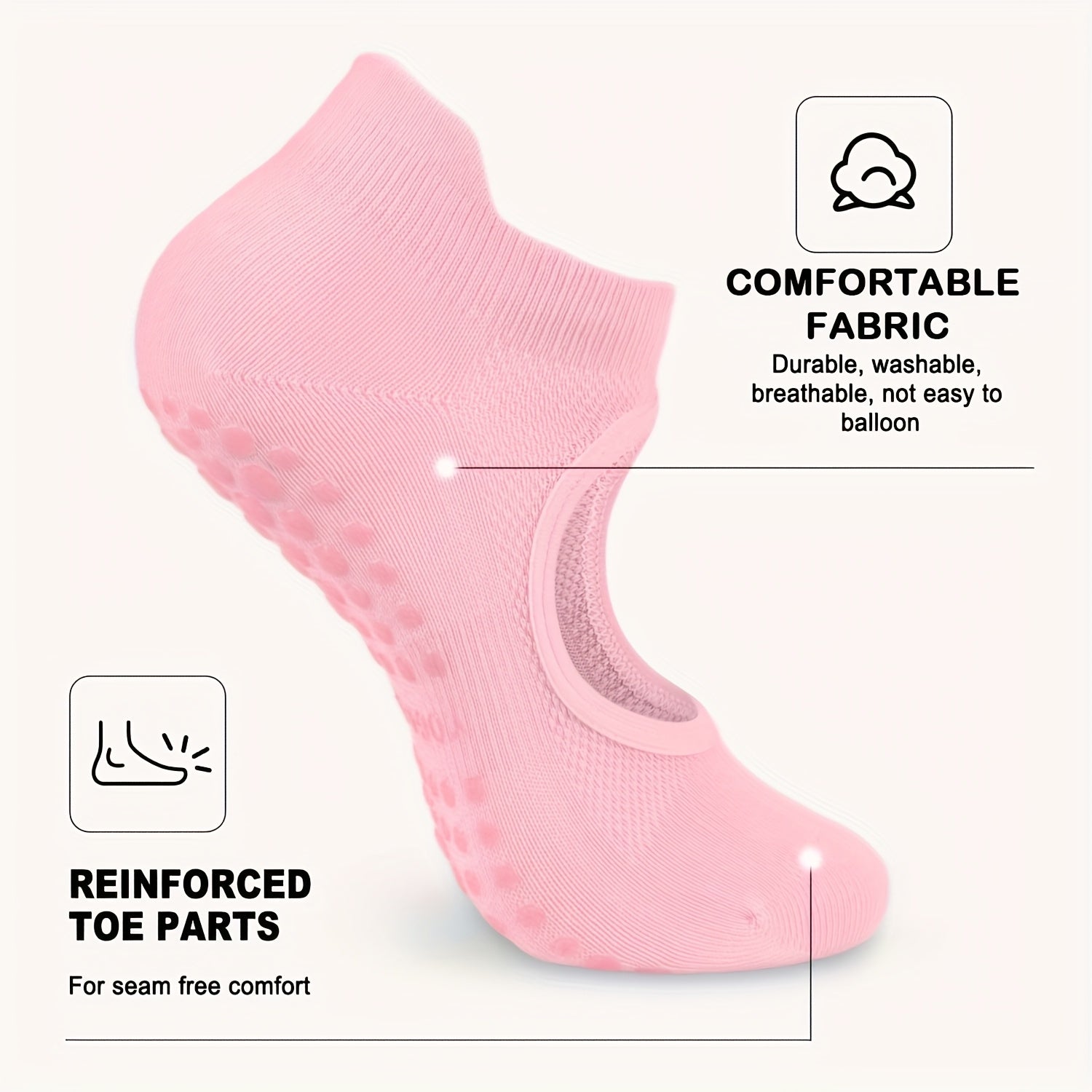 [2 Pairs Grippy Pilates Socks] 2 Pairs Non-Slip Grippy Pilates Socks for Women | Open Top Yoga Socks, Breathable Athletic Socks for Workout, Barre, Dance - Barre Accessory