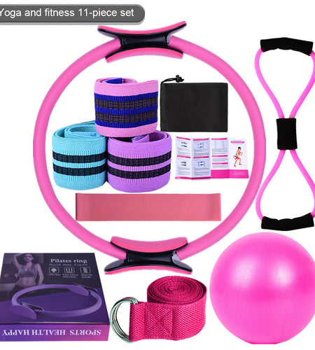11pcs Yoga Fitness Set, Elastic Band, Latex Hip Band, Latex Resistance Band, Yoga Ball, Stretching Band, for Pilates, Abdominal Band for Hip Exercise, Yoga Ball for Stretching