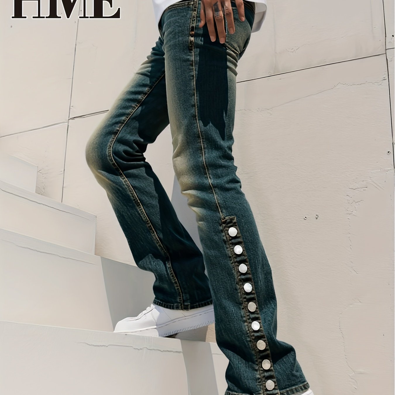 Men Light-Washed Distressed Denim Jeans - Mid-Stretch Slim-Fit Flared Bell-Bottom Trousers with Fringed Hem & Ripped Details, Mid-Rise Built-In Zipper Closure