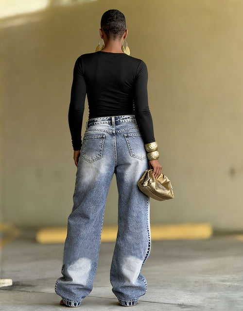Load image into Gallery viewer, Women's Jeans with Unique Asymmetrical Cut, Distressed Wash, Loose Tapered Fit to Conceal And Slim, Pair with Metallic Accessories to Instantly Become A Street-style Icon
