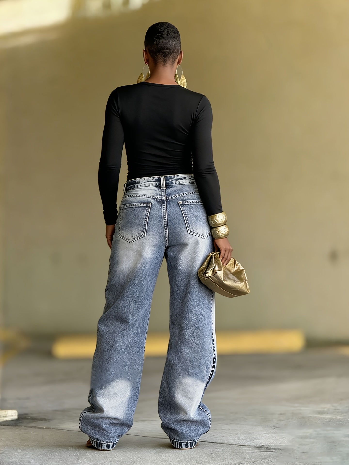 Women's Jeans with Unique Asymmetrical Cut, Distressed Wash, Loose Tapered Fit to Conceal And Slim, Pair with Metallic Accessories to Instantly Become A Street-style Icon