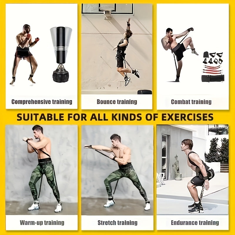 [150 Lb Resistance Belt Kit] 150 Lb Heavy Punch Resistance Belt Kit | 12pcs Resistance Ring, Full Body Workout, Improve Power/Speed/Agility | Boxing, Taekwondo, Indoor Fitness, Leg Training Equipment
