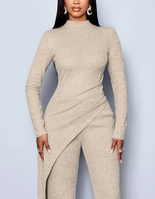 Load image into Gallery viewer, Ladies&#39; Elegant Minimalist Asymmetrical  High-Neck Shirt Long Pants Set
