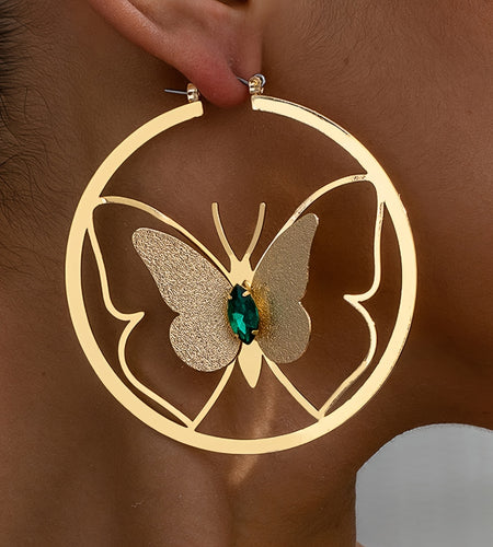Golden Tone Alloy Butterfly Hoop Earrings for Women -  Hypoallergenic Stainless Steel Posts,