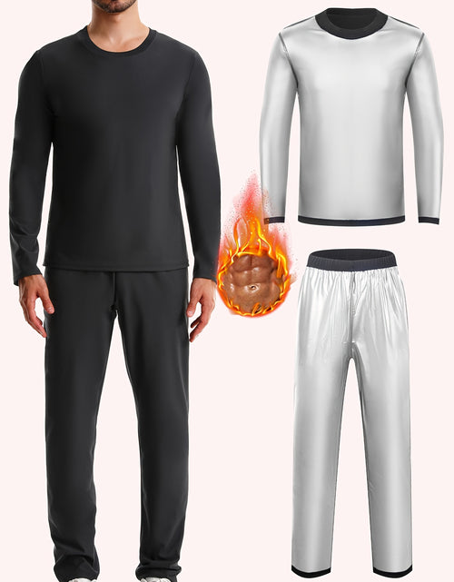 Load image into Gallery viewer, Men&#39;s 2pcs Sweat Suit,  Knit Fabric, Crew Neck Long Sleeve &amp; Pants, Quick Sweat Gym Workout Outfit, Universal Fit for Training &amp; Yoga, Solid Color, Slight Stretch, All Seasons
