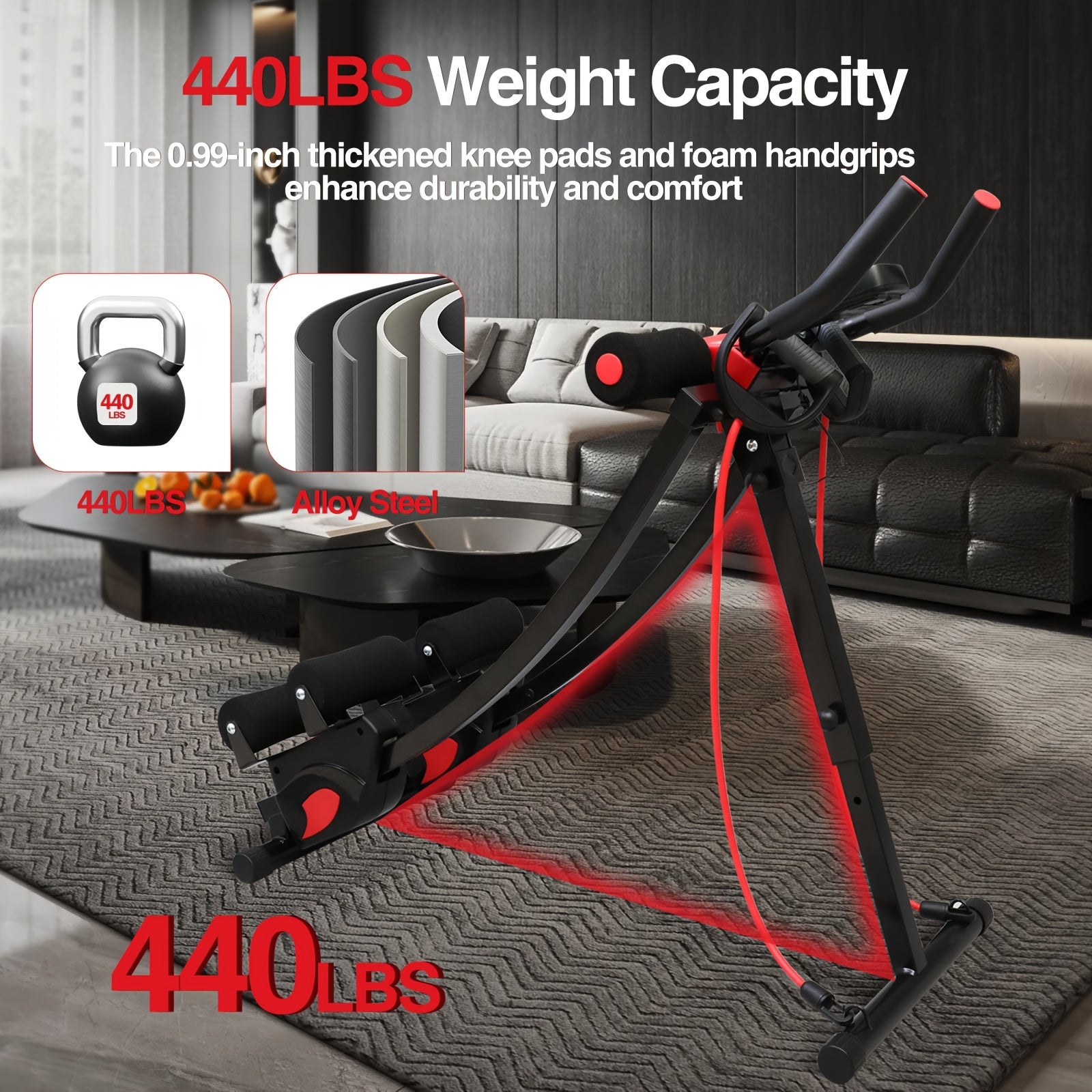 440 Lbs Ab Workout Weight Capacity Equipment, Ab Machine For Home Gym, Foldable Core & Abdominal Exercise Machine, Adjustable Ab Machine Full Body Workout Exercise Fitness Equipment Adjustable Height With Resistance Bands, Du