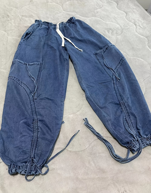 Load image into Gallery viewer, [Y2k Barrel Jeans] High Waist  Women Loose Barrel Jeans - Drawstring Bow Tie Cargo Vintage Wide Leg Ankle Denim Joggers
