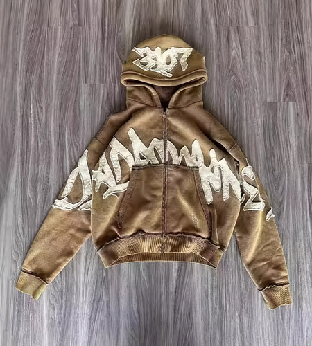 Graffiti Hoodie  Zip-Up Unisex Oversized Streetwear Jacket with Bold White Letter Print | Urban Fashion