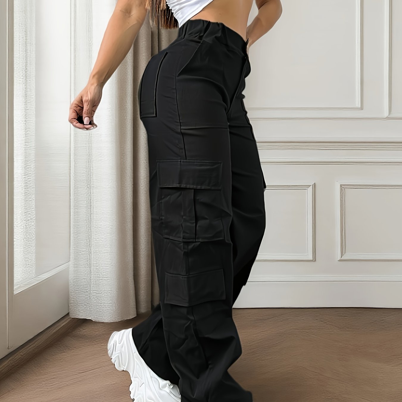 Women High-Waisted Stretch Pants with Multiple Pockets - Casual & Versatile, Butt-Lifting Design, Spring/Summer/Fall, High Waisted Pants
