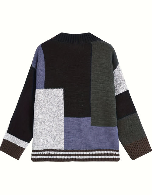 Load image into Gallery viewer, Spring and Autumn Color Block Cardigan Sweater Trendy V-Neck Knit Sweater Casual Men Clothing
