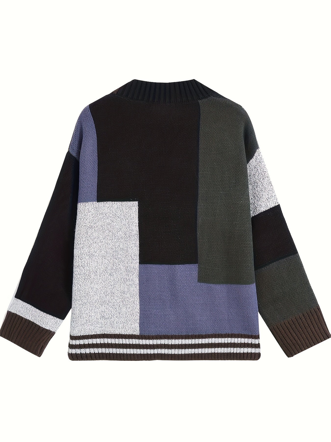 Spring and Autumn Color Block Cardigan Sweater Trendy V-Neck Knit Sweater Casual Men Clothing