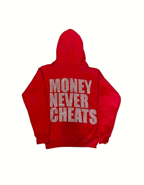 Load image into Gallery viewer, Women&#39;s Y2K  Hoodie with &quot;MONEY NEVER CHEATS&quot; Rhinestone Lettering - Emerald Green Zip-Up Sweatshirt, Front &amp; Back Sparkling Diamond Print, Machine Washable Regular Fit, All season Sweatshirt
