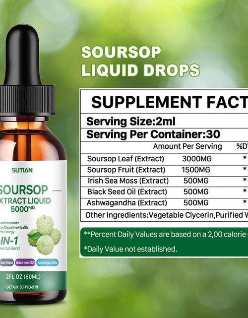Load image into Gallery viewer, Natural Soursop Bitters Liquid Drops - Sugar-Free, Herbal Multivitamin Supplement with Soursop Oil - 2 Fl Oz, Promotes Overall Wellness and Immune System Support
