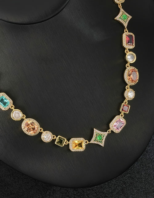 Load image into Gallery viewer, [18K Golden Chain Necklace]  18K Golden Plated Copper Chain Necklace | Glamorous, Hip Hop Style, 45cm + 5cm Extendable | Synthetic Colorful Faux Gemstones, 4-Prong Setting, with Synthetic Zirconia
