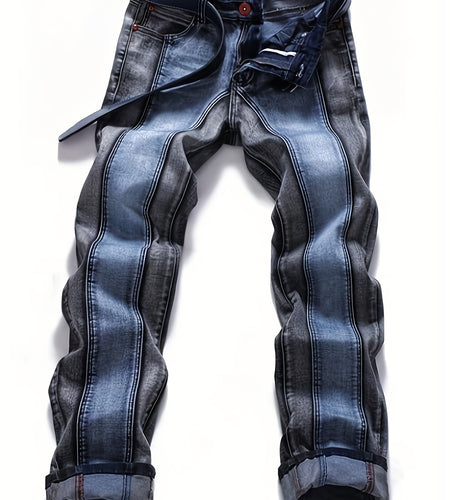 Men Two Toned Mid-rise Fashion Splice Stretchy Skinny Jeans