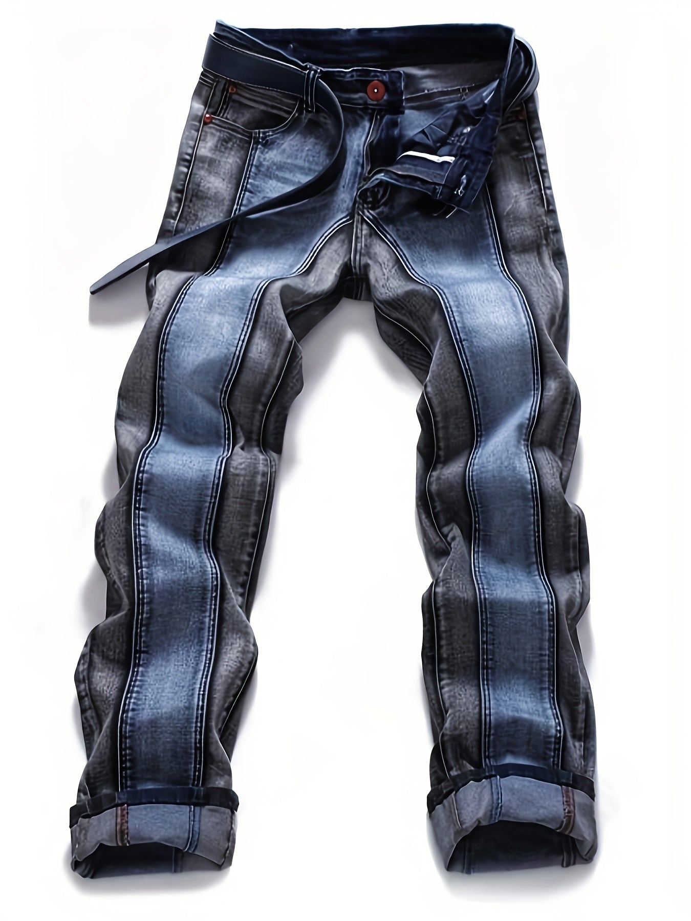 Men Two Toned Mid-rise Fashion Splice Stretchy Skinny Jeans