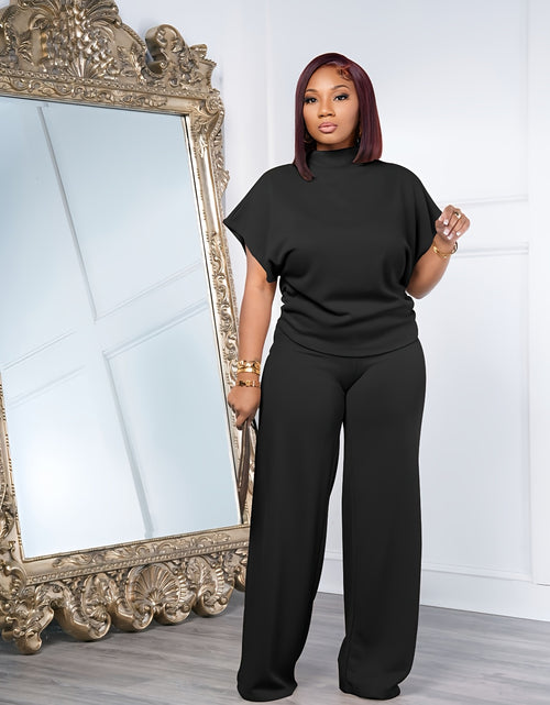 Load image into Gallery viewer, [Spring Casual Set] Two-piece Spring And Summer Casual Set | Women&#39;s Short Sleeved Semi High Neck Loose Top Wide Leg Pants Set, Casual Sports Set
