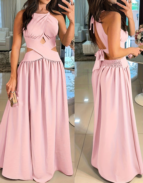 Load image into Gallery viewer, Sexy Backless Women&#39;s Evening Gown | Long Flared Skirt Formal Party Dress with Waist Cross Straps &amp; Open Back, Round Neck Spring Summer Casual to Formal Attire

