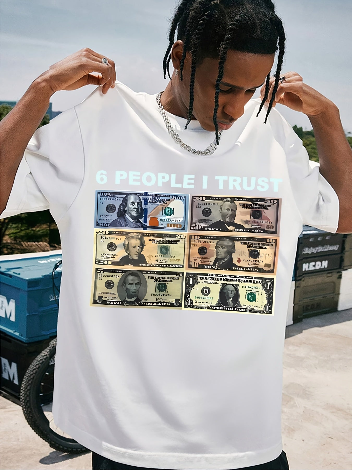Men'S cotton 100% | hot stamping print T-shirt Men '6 People I Trust' Pattern Pure Cotton T-Shirt,  Loose Fit Round Neck Short Sleeve T-Shirt with Coin Print