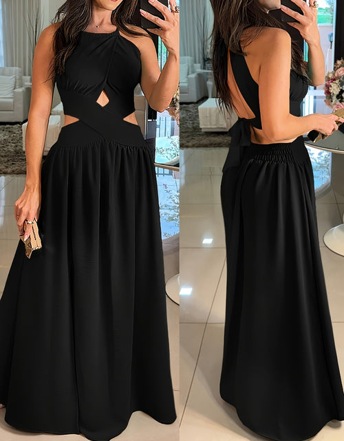 Load image into Gallery viewer, Sexy Backless Women&#39;s Evening Gown | Long Flared Skirt Formal Party Dress with Waist Cross Straps &amp; Open Back, Round Neck Spring Summer Casual to Formal Attire
