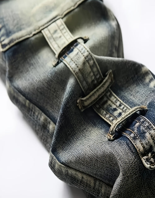 Load image into Gallery viewer, Men Jeans - Mid-Waist Elastic Slim Straight Leg, Heavy-Duty Workwear Pants with Zipper Closure, Stretch Denim Trousers for Streetwear, Casual
