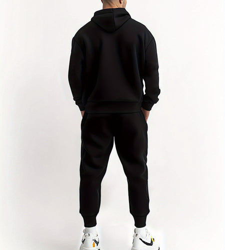 Men Fall/Winter Casual Hooded Sweat suit Set- Knit Polyester Tracksuit with Never Give Up Print, Regular Fit Hoodie and Sweatpants, Comfortable Athletic Fashion Outfit with Slight Stretch