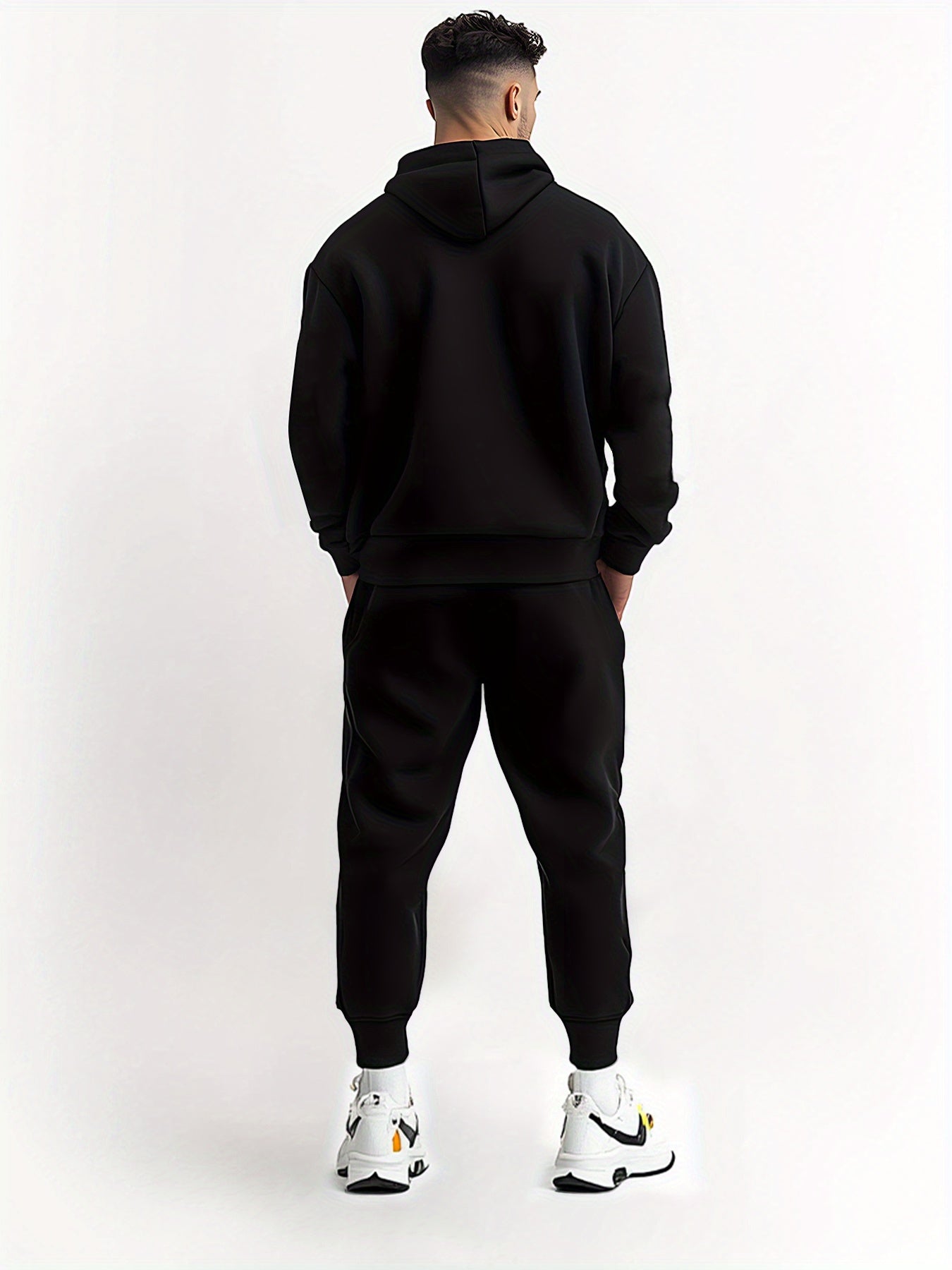 Men Fall/Winter Casual Hooded Sweat suit Set- Knit Polyester Tracksuit with Never Give Up Print, Regular Fit Hoodie and Sweatpants, Comfortable Athletic Fashion Outfit with Slight Stretch
