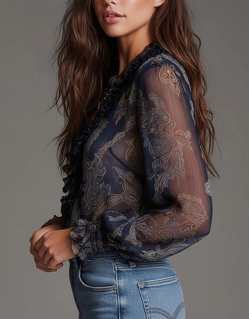 Load image into Gallery viewer, 2026 New Women Fashion Bohemian Style Ruffled Top | Deep V Zipper Ruffled Shirt, Elegant V-neck,
