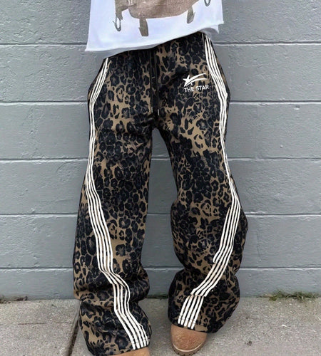 [Leopard Print, Sweatpants] Bold Graphic, Leopard Print Sweatpants - Men Jungle Joggers with Drawstring Waist, All-Season Casual Pants for Everyday & Formal Outfits - Streetwear Essentials