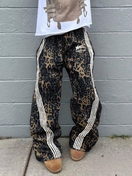 [Leopard Print, Sweatpants] Bold Graphic, Leopard Print Sweatpants - Men Jungle Joggers with Drawstring Waist, All-Season Casual Pants for Everyday & Formal Outfits - Streetwear Essentials