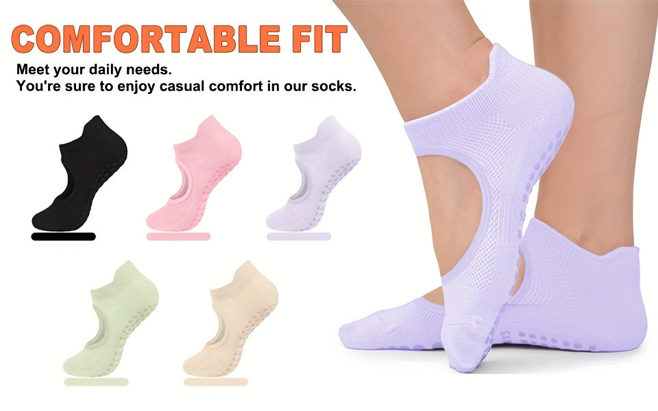 [2 Pairs Grippy Pilates Socks] 2 Pairs Non-Slip Grippy Pilates Socks for Women | Open Top Yoga Socks, Breathable Athletic Socks for Workout, Barre, Dance - Barre Accessory