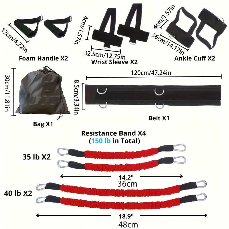 [150 Lb Resistance Belt Kit] 150 Lb Heavy Punch Resistance Belt Kit | 12pcs Resistance Ring, Full Body Workout, Improve Power/Speed/Agility | Boxing, Taekwondo, Indoor Fitness, Leg Training Equipment