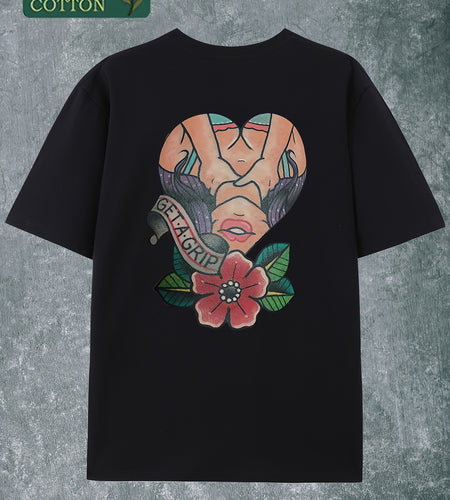 Get A Grip, Street Style, (Cotton T-shirt) Men Round Neck Short-sleeved Cotton Casual T-shirt, Loose Style, Versatile,