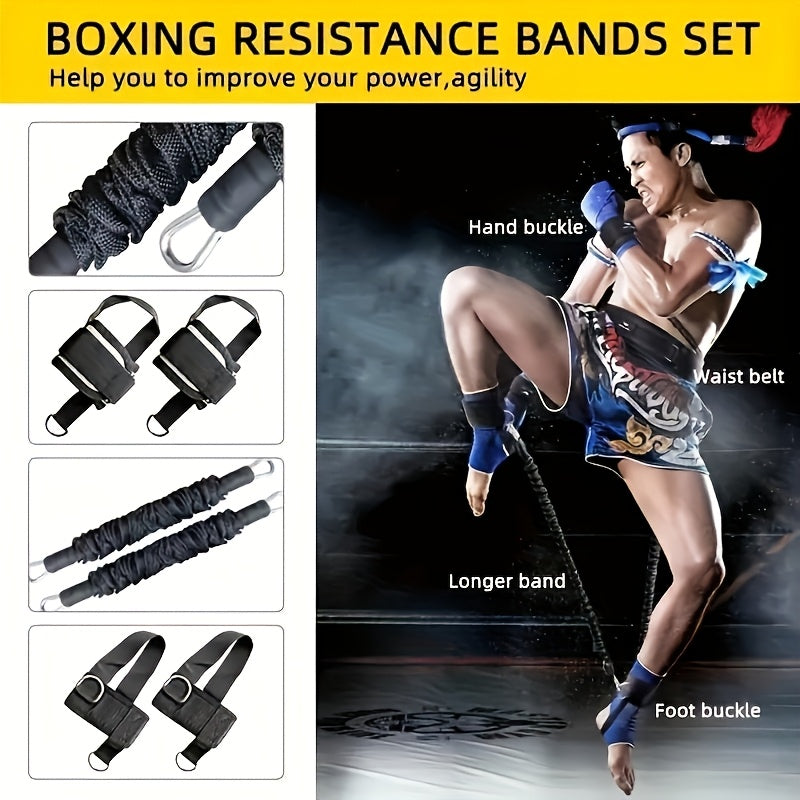 [150 Lb Resistance Belt Kit] 150 Lb Heavy Punch Resistance Belt Kit | 12pcs Resistance Ring, Full Body Workout, Improve Power/Speed/Agility | Boxing, Taekwondo, Indoor Fitness, Leg Training Equipment