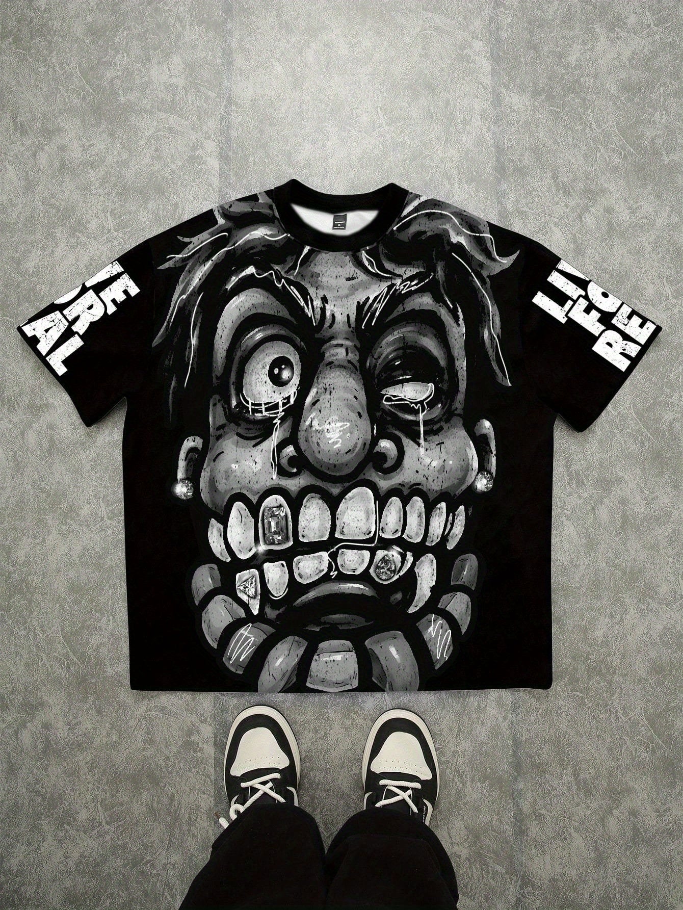 [Funny Face Graphic Tee] Funny Face Print Graphic T-Shirt | Men's Loose Streetwear Tee Shirts