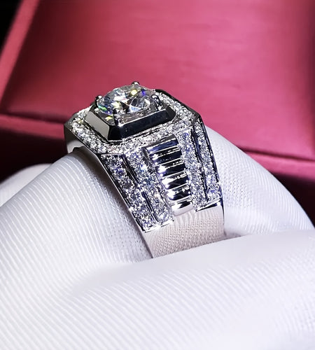 Luxury Men's Stainless Steel Ring Set with Shiny White Synthetic  Zirconia