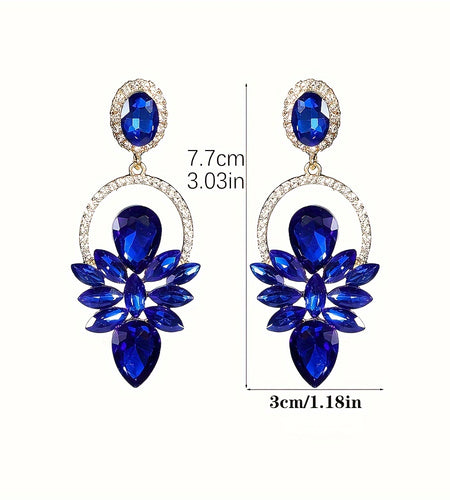 Hollow Circle Colorful Shiny Rhinestone Floral Dangle Earrings Elegant Luxury Style Earrings