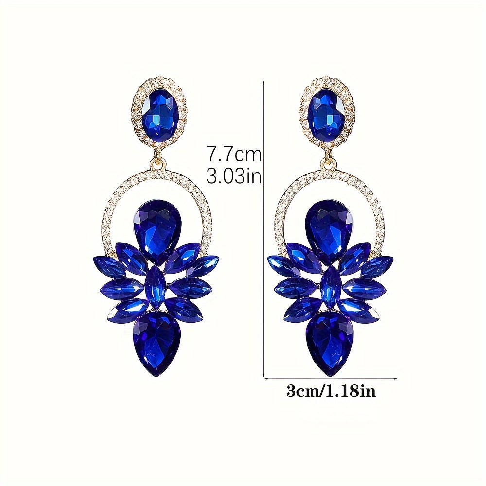 Hollow Circle Colorful Shiny Rhinestone Floral Dangle Earrings Elegant Luxury Style Earrings