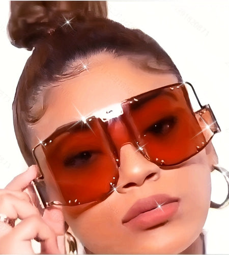 Punk Style Women's Fashion Glasses - Retro Large Frame with Rivet Accents, Protection, Durable Plastic Frame & PC Lenses, Includes Microfiber Cloth for Travel, Photography, Casual Outings